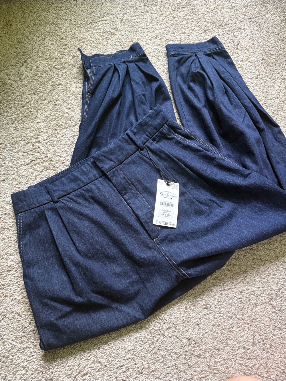 Zara Dark Indigo Balloon Jeans - Navy Blue